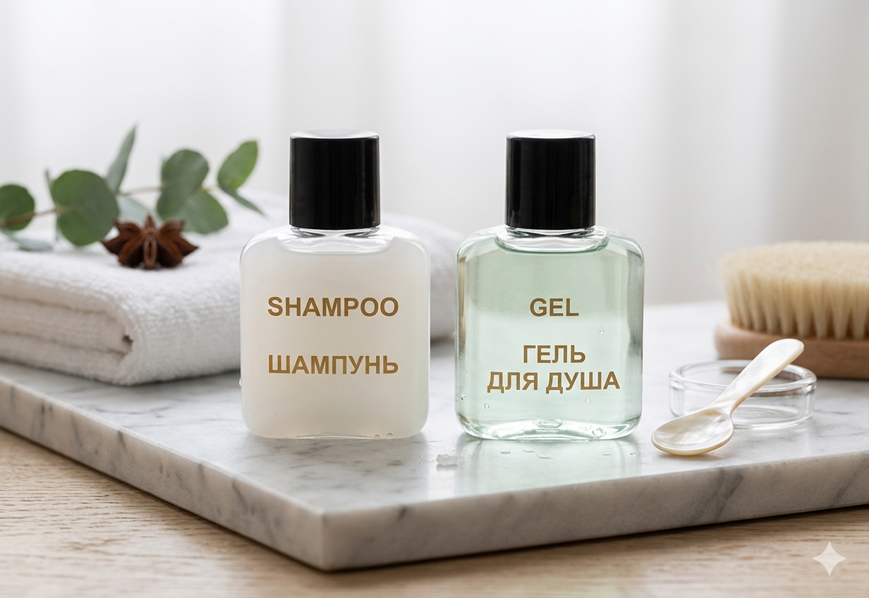 Мини-шампуни для волос и гели для душа